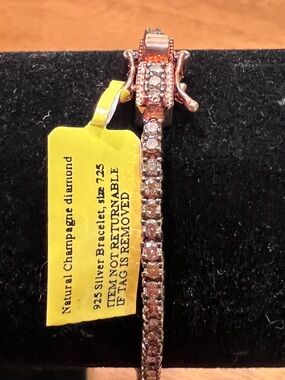 Natural Champagne Diamond Tennis Bracelet - Rose Gold over Sterling Silver